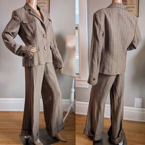 Vintage Y2K View Collection Pantsuit Knit Blazer Herringbone Office Plus Size 14